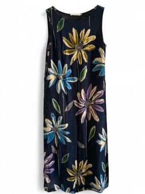 Vintage Patrick Gerard Sleeveless Navy Maxi Dress with Multicolor Floral Print